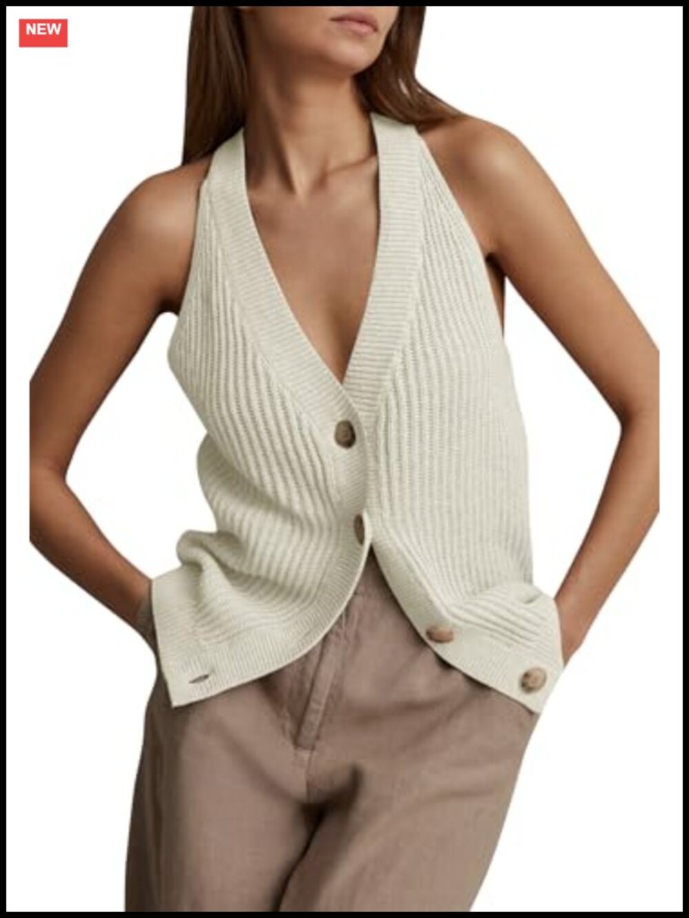 Women's Button Front Sweater Vest, V Neck Sleeveless Knit Tank Top